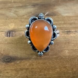 Vintage Style Orange Genuine Carnelian 925 Silver Ring Women Size 7 Plated Boho